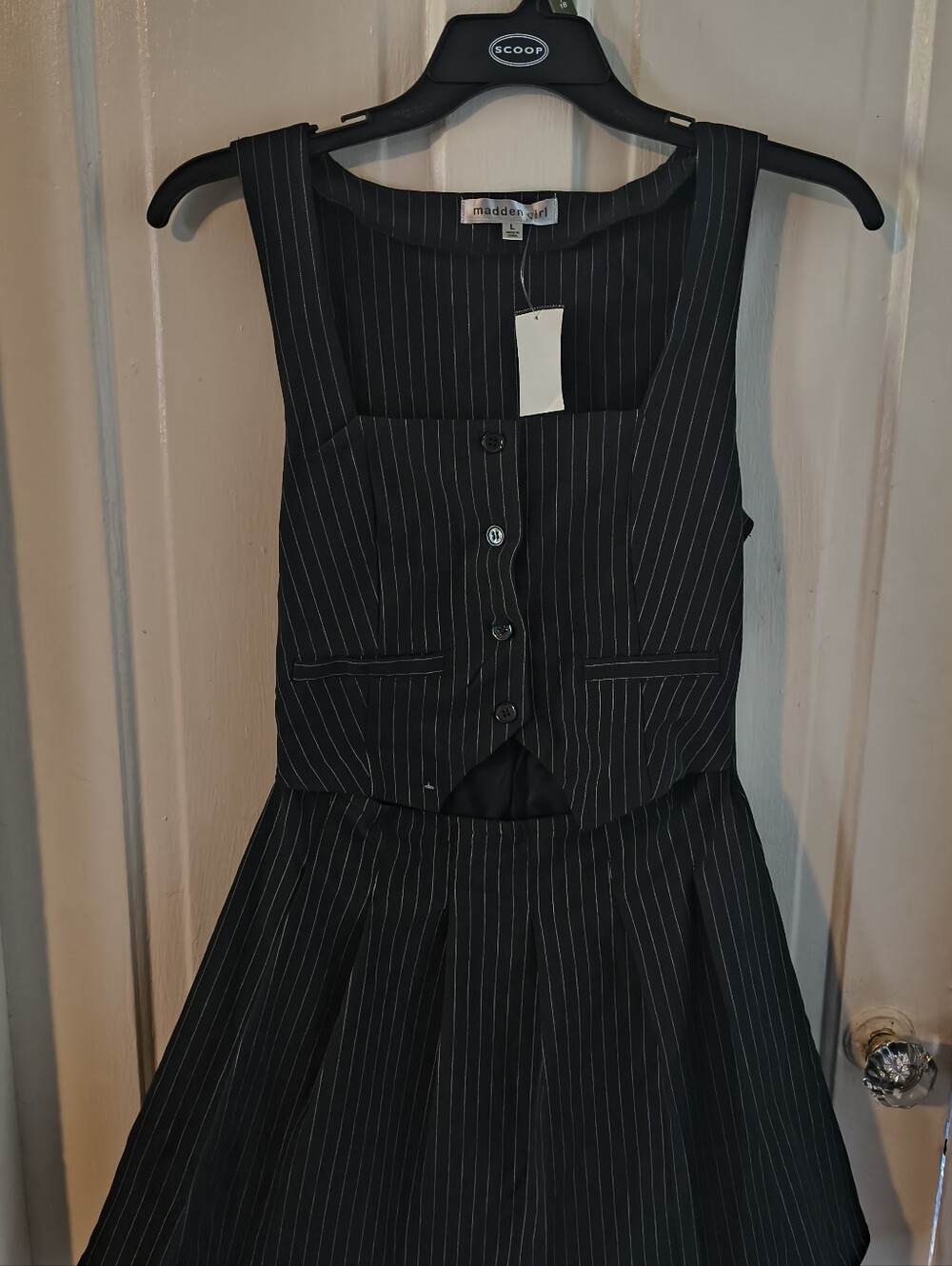 Madden Girl Black Pinstripe Two-Piece Vest & Skirt Set